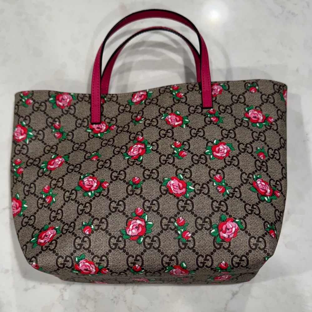 Gucci Brown Tote with Pink Floral Design